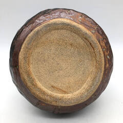 ss8032　花瓶 高さ23cm こげ茶×白 釉流れ 釉垂れ 壺 花器 フラワーベース 無骨 ラフ マーブル 流れ模様 存在感 装飾 インテリア 花瓶 中古の画像