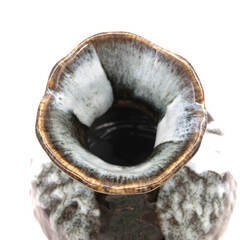 ss8032　花瓶 高さ23cm こげ茶×白 釉流れ 釉垂れ 壺 花器 フラワーベース 無骨 ラフ マーブル 流れ模様 存在感 装飾 インテリア 花瓶 中古の画像