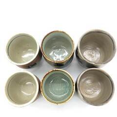 ss8035　夫婦湯呑 3セット 落ち着いた色合い 計6個 組湯呑 ゆのみ 夫婦茶碗 ペア 唐津焼？ 九谷焼 岳洋 有田焼 長十郎 茶器 お茶の画像