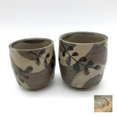 ss8035　夫婦湯呑 3セット 落ち着いた色合い 計6個 組湯呑 ゆのみ 夫婦茶碗 ペア 唐津焼？ 九谷焼 岳洋 有田焼 長十郎 茶器 お茶の画像