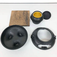 ss8037　南部鉄器 岩鋳 茶釜風灰皿 たばこセット ミニ茶釜 インテリア オブジェ 鉄器 鋳鉄 伝統工芸品 南部鉄器 中古の画像