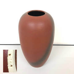 ss8038　信楽焼 道信作 花瓶 高さ25cm 共箱付 茶色 シンプル スリム 落ち着いた 上品 無地 ライン 陶器製 花器 ブラウン 焼物 陶磁器 フラワーベース 花瓶 中古の画像