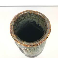 ss8039　松月陶苑 花瓶 高さ30cm 黒系 釉流れ 釉垂れ マーブル 無骨 歪 ラフ 背の高い 印象的 陶器製 花器 焼物 陶磁器 フラワーベース 花瓶 中古の画像