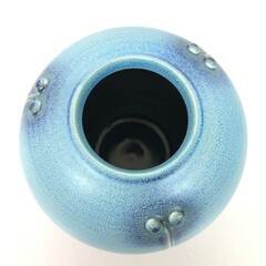 ss8040　清水焼 片山辰之助作 花瓶 高さ17cm ブルー 無地 グラデーション シンプル 小ぶり コロン 球体 水色 壺 陶器製 花器 焼物 陶磁器 フラワーベース 花瓶 中古の画像