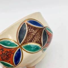 ss8044　高台寺窯 抹茶碗 和柄 陶器製 茶碗 伝統 絵付け レトロ 茶道具 抹茶茶碗 抹茶椀 茶わん 和食器 和風 工芸品 茶碗 中古の画像