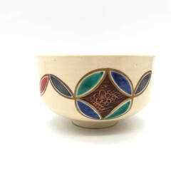 ss8044　高台寺窯 抹茶碗 和柄 陶器製 茶碗 伝統 絵付け レトロ 茶道具 抹茶茶碗 抹茶椀 茶わん 和食器 和風 工芸品 茶碗 中古の画像