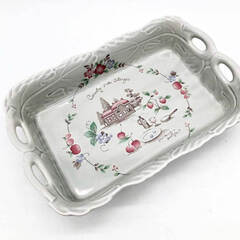 ss8048　洋食器9点セット MITANI カントリーサイドストーリー 長角皿 小皿 レトロガラスコップ レースデザイン カントリー調 アンティーク 食器 かわいい 赤の画像