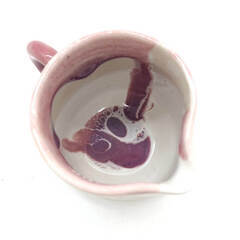 ss8049　ペアマグカップ クリーマー付 ピンク系 マーブル マグカップ 2客セット 素朴 陶器 珈琲 マグ カップ ペア 和食器 焼物 和テイスト マグカップ 中古の画像