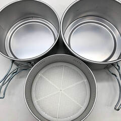 ss8051　エバニュー キャンプ用 調理器具セット EVERNEW キャンピング＆クッキングセット アウトドア 鍋セット 炊飯 料理 鍋 やかん ザル 皿 レトロ キャンプギア 中古の画像