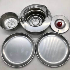 ss8051　エバニュー キャンプ用 調理器具セット EVERNEW キャンピング＆クッキングセット アウトドア 鍋セット 炊飯 料理 鍋 やかん ザル 皿 レトロ キャンプギア 中古の画像