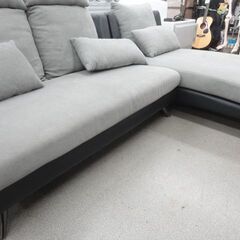 3人掛けカウチソファ ブラック×グレー 全幅約216.5㎝ ファブリック 左右カウチ対応 L字ソファ クッション付き 3Pソファー 3シーター 西岡店の画像