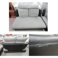 3人掛けカウチソファ ブラック×グレー 全幅約216.5㎝ ファブリック 左右カウチ対応 L字ソファ クッション付き 3Pソファー 3シーター 西岡店の画像