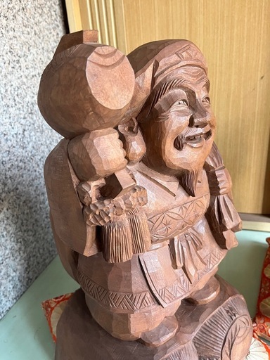 岳峰作　大黒様　恵比寿様　セット　一刀彫り