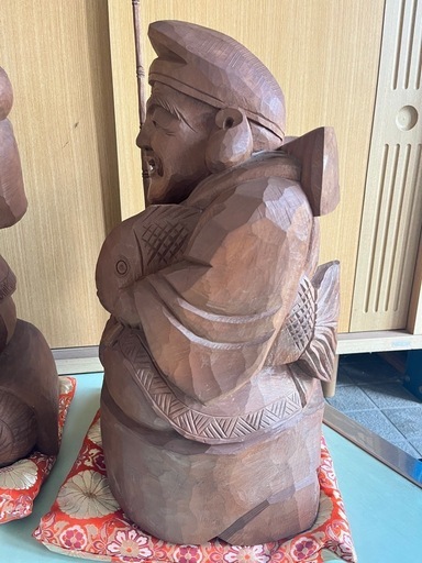 岳峰作　大黒様　恵比寿様　セット　一刀彫り