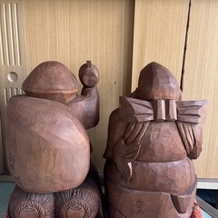 岳峰作　大黒様　恵比寿様　セット　一刀彫りの画像
