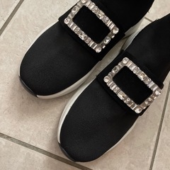 未使用級+diana ブーツクリスタルバックル ソックススニーカー 24.5 黒の画像