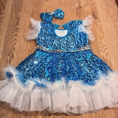 子供　青スパンコールチアリーディングウェア　仮装　パーティー　コスプレ　ドレスの画像