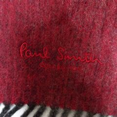 ( E-67 )Paul Smith ポールスミス マフラー カシミヤ１００％ カシミア レッド 赤 フリンジ 中古の画像