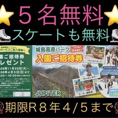 ⛸️スケートも無料❣️期限〜4/5❣️その❶❸🎡城島高原5名無料券🎡の画像
