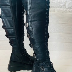 ロングブーツ コスプレ用 24〜24.5レザーブーツ 黒 の画像