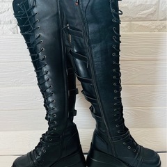 ロングブーツ コスプレ用 24〜24.5レザーブーツ 黒 の画像