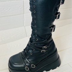ロングブーツ コスプレ用 24〜24.5レザーブーツ 黒 の画像
