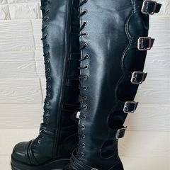 ロングブーツ コスプレ用 24〜24.5レザーブーツ 黒 の画像