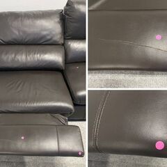 本革電動ソファ 3人掛け 幅約200 USB リビング インテリア レザー パワーシート 中古家具 店頭引取歓迎 R10246の画像