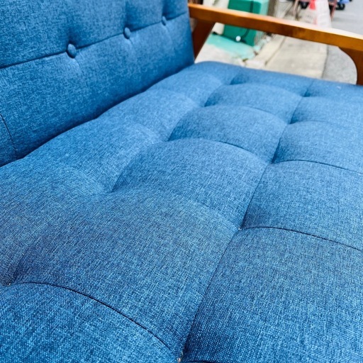 売約済》ニトリ 天然木フレーム コンパクトソファ 布張り ルッキ2KD BL