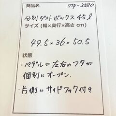 stp-3580　分別ダストボックス　45L　ペダル式　フタ付き　サイドフック　蓋　ゴミ箱　大容量　グレー　スクエアの画像