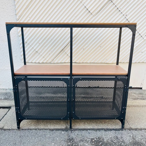 フォエルボ シェルフ FJALLO メタルラック アイアンラック スチール × 木製棚 インダストリアル 収納棚 フリーラック キャビネット 扉付き シェルフ 黒 ブラック 男前インテリア ガレージスタイル 工業系家具 / FJALLO Shelf l Iron Rack Steel Cabinet Industrial Storage Shelf Black Wood Top Door Type