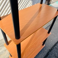 木製プリントラック 4段 シェルフ 収納棚 ウッドラック オープンラック 多目的ラック 本棚 省スペース ラック ブラック脚 木目 ナチュラル インテリア 家具 リビング収納 / Wood Print 4 Tier Shelf Storage Rack Open Rack Bookcase Wooden Pattern Natural Black Legs Furnitureの画像