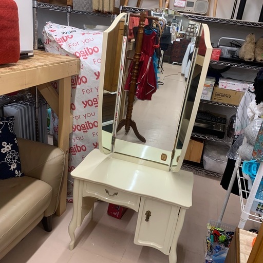 美原店 大塚家具 アンティーク 三面鏡 ドレッサー 猫脚　ホワイト ドレッサー スツールセット 三面鏡 猫脚アンティーク調 [幅93] Grace 