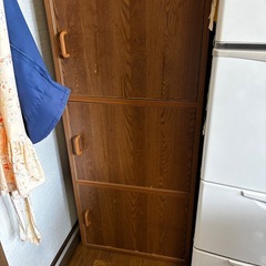 木製扉式収納 5段 ナチュラル　キッチン収納リビング収納ブラウンの画像