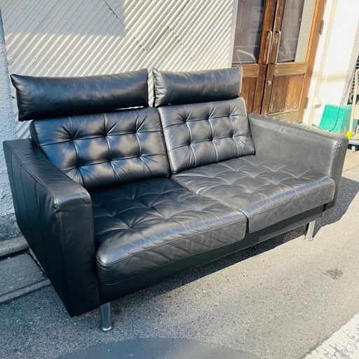IKEA LANDSKRONA ランズクローナ 2人掛け 2P 2.5P 本革ソファ ヘッドレスト付 ブラック 黒 レザー ハイバック クッション一体型 北欧 モダン インダストリアル / IKEA LANDSKRONA Leather Sofa with Headrest 2 Seater 2.5 Seater Black Modern Nordic