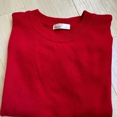 パフスリーブニット半袖セーター 赤の画像