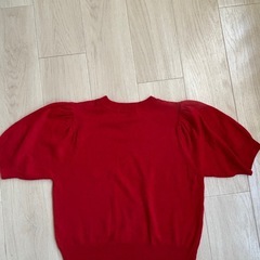 パフスリーブニット半袖セーター 赤の画像