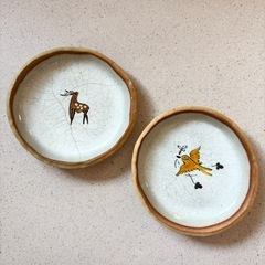 赤膚焼 寧屋工房 武田高明 小皿 2枚セット 奈良絵 豆皿の画像