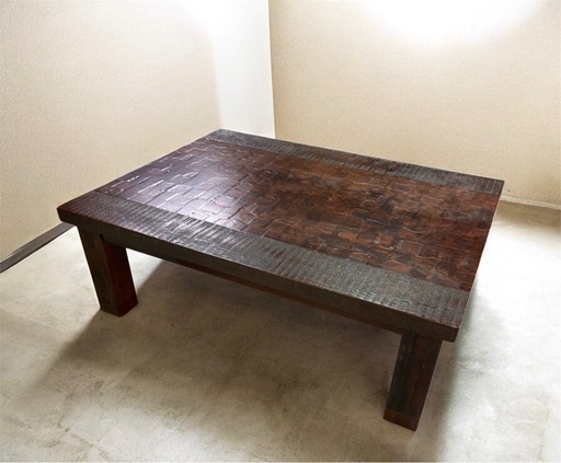 木製ブラウン家具調こたつ 格子デザイン