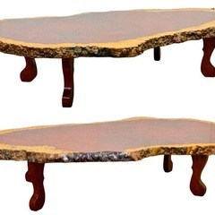 ◯花梨 一枚板 座卓 無垢 玉杢 葡萄杢 瘤杢 座敷机 高級銘木 輪切り カリン ローテーブル 155×97cm■ジモティ姫路の画像