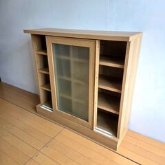 未使用訳あり 幅90 高さ85 奥行30 ナチュラル カウンター下収納 引戸キャビネット 棚 リビング 引戸 サイドボード リビングボード 木製の画像