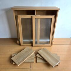 未使用訳あり 幅90 高さ85 奥行30 ナチュラル カウンター下収納 引戸キャビネット 棚 リビング 引戸 サイドボード リビングボード 木製の画像