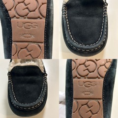 アグUGGモカシンシューズ スエードシューズ ローファー レディースシューズ スリッポンシューズ カジュアルシューズ くつ クツ 紐無靴 紐なし靴 ムートンシューズブラック黒色系スエード約24.0センチレディースLADYS女性用ウィメンズwomen’sの画像