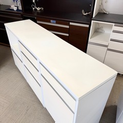 【お買い得‼️】大川家具 180cm幅キッチンカウンター 2連ダストボックス付き 食器棚 収納家具の画像