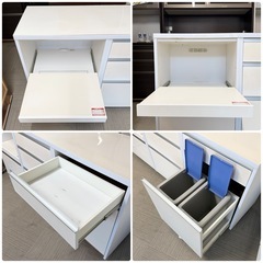 【お買い得‼️】大川家具 180cm幅キッチンカウンター 2連ダストボックス付き 食器棚 収納家具の画像