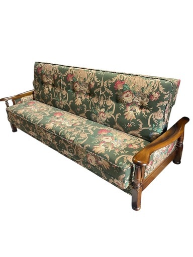 美品❗️ カリモク家具 コロニアル 3人掛け ソファー ベッド   希少 Colonial 花柄 木製フレーム クラシック アンティーク