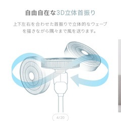 扇風機  3D首振り リモコン付き 白の画像