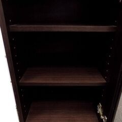 新札幌 ミドルキャビネット 本棚 ガラス扉付 電話台 ダークブラウン 収納 幅37×奥行41×高さ89cm No.3760の画像