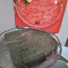 HOYAクリスタル大皿２枚　クリスマスパーティー36cm 春の新芽皿32cmの画像