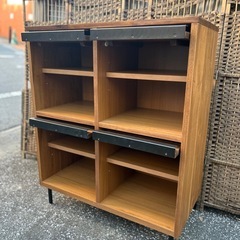 ウニコ SWELLA スウェラ レコードラック アカシア 天然木 収納家具 / unico SWELLA Record Rack Acacia Wood Storage Cabinet Furniture キャビネット　フラップ　フラップ扉　の画像